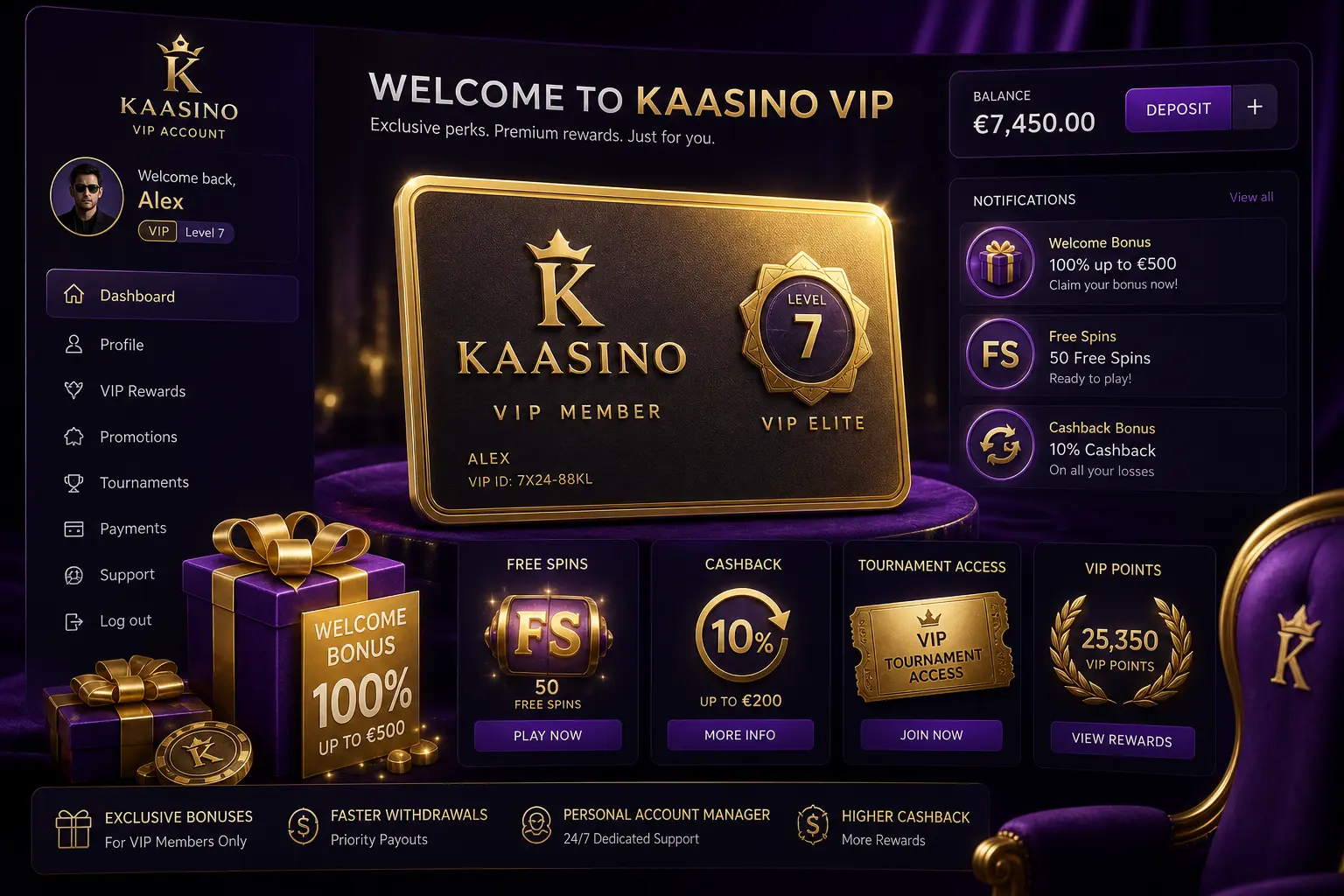 1 (1) Exclusive user perks and welcome bonus rewards inside Kaasino account