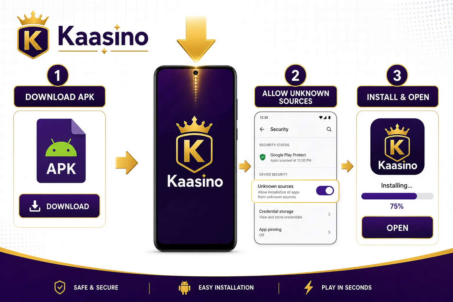Step by step download and installation guide for Kaasino apk